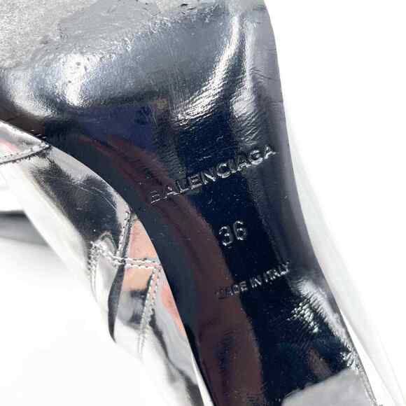BALENCIAGA Slash Metallic Silver Boots Mirror Leather Pointed Toe Sz 36 / 6 US - Picture 9 of 11